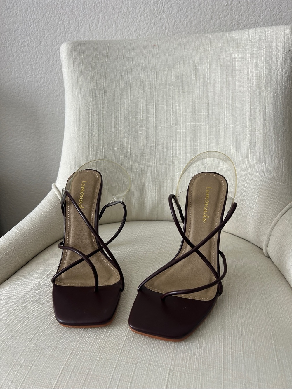 Lemon Dark Brown Strappy Square-Toe Heeled Sandals